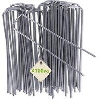 MANTRARAJ Galvanised Steel U shaped 100 Pcs Weed Mat Pins Garden Securing Pegs in Silver