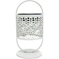 Obasyhig Style 1 Solar-Powered Wrought-Iron Openwork Table Lamp in White