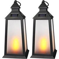 Bright Zeal 2PCS 36cm Black Solar Vintage Lanterns, Flickering LED Flame &Glass