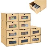 Nordara 10PCS Stackable Shoe Boxes Foldable Kraft Paper Storage Drawer in Brown