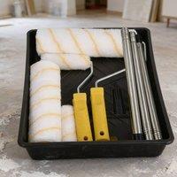 Ventryn Paint Roller Set With Tray Extension Pole Brush Sleeves Wall Ceiling in Black