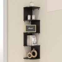 Ventryn Black 5 Tier Wall Mount Corner Shelves Wooden Floating Storage Display