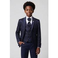 SIRRI Boy's Kids Satin Lapel Paisley Floral Tuxedo Suit Set in Navy | Size: 2 Years