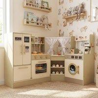 CASART Kids Corner Play Kitchen Pretend Play Kitchen Playset w/Faucet& Stoves