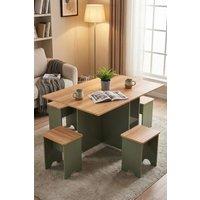 Living and Home Drop Leaf Dining Table Set with 4 Stools in Green