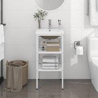 Berkfield Home Bathroom Washbasin Frame with Built-in Basin White Iron