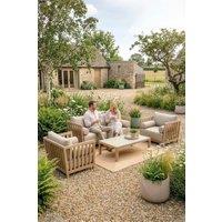 Dibor 4pc Wooden Garden Patio Furniture Sofa Set, Cushions with Coffee Table in Brown