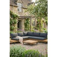 Dibor Wooden Corner Garden Sofa Set Furniture with Cushions & Coffee Table in Grey