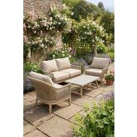 Dibor 4pc Garden Sofa Set Woven Patio Furniture with Cushions Coffee Table in Natural