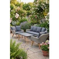 Dibor 4pc Garden Sofa Set Grey Cushions, Woven Rattan Style & Coffee Table