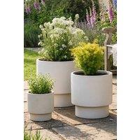 Dibor Set of 3 Beige Fibre Clay Garden Plant Pots Indoor Outdoor Planters | Size: Large
