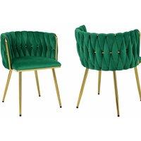 Hygrad Built to Survive Set Of 2 Velvet Dining Chairs Kitchen Backrest Chairs & Metal Legs in Green