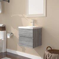 Berkfield Home Sink Cabinet with Built-in Basin Grey Sonoma Engineered Wood in Brown