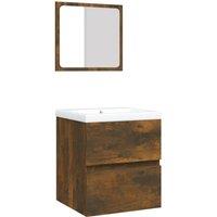 Berkfield Home Bathroom Sink Cabinet with Basin & Mirror Smoked Oak in Brown