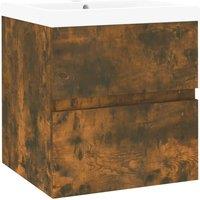 Berkfield Home Sink Cabinet with Built-in Basin Smoked Oak Engineered Wood in Brown