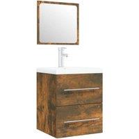 Berkfield Home Sink Cabinet with Built-in Basin Smoked Oak Engineered Wood in Brown