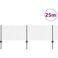 Berkfield Home Sturdy Chain Link Fence with 22 U Posts Grey 0.6x25 m Steel