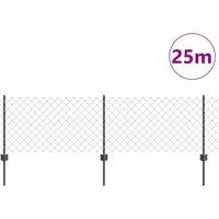 Berkfield Home Practical Chain Link Fence with 22 U Posts Grey 0.6x25 m Steel