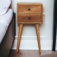 Direct Wicker Solid Wood Mini Oak-ish Bedside, 2 Drawers in Brown | Size: 1 Pack