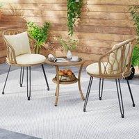 Costway 3 PCS PE Wicker Patio Bistro Set Outdoor Conversation Set w/ Cushions