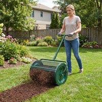 Costway Compost Spreader Peat Moss Spreader Roller w/Height-adjustable Handle in Green