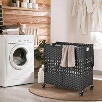 Costway 110L 2-Section Laundry Hamper w/ Lid Clothes Hamper Laundry Basket in Black