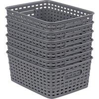 Havendro 6 Pack Grey Handy Storage Basket Plastic Crate School Office