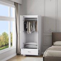 Nordara white Wooden 2 Door Wardrobe with Drawer Bedroom Storage Cabinet