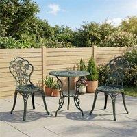 Nordara green 3x Cast Aluminium Garden Bistro Set Table Chairs Umbrella Hole