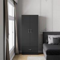 Nordara black Wooden 2 Door Wardrobe with Drawer Bedroom Storage Cabinet