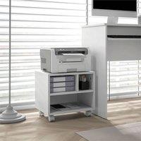 Nordara white 2-Tier Printer Stand on Wheels 3 Compartments Desktop Table