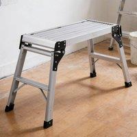 Ventryn 150kg Folding Aluminum Ladder, Step Stool Work Platform in Metallic Silver