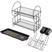 Havendro 2 Tier Dish Drainer Rack with Cutlery Holder & Drip Tray in Black
