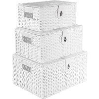 Havendro White Resin Wicker Basket Hamper Storage With Lids Set of 3