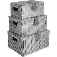 Havendro Grey Resin Wicker Basket Hamper Storage With Lids Set of 3