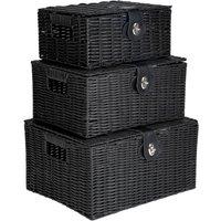 Havendro Black Resin Wicker Basket Hamper Storage With Lids Set of 3