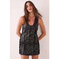 NastyGal Women's Eyelet Lace Up Faux Leather Mini Dress in Black | Size: 12