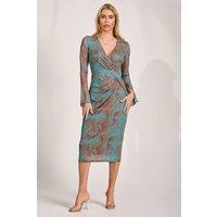 Jolie Moi Women's Long Sleeve Mesh Bodycon Dress in Teal | Size: 8