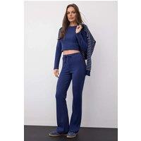 WOVCOR Women's 2-Piece Slim Fit Knit Top & Pants Set in Navy | Size: XS