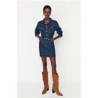 WOVCOR Women's Mini Denim Shirt Dress with Pocket Detail in Blue | Size: 12