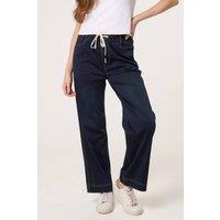 Dexia Women's Soft Touch Elasticed Waist Denim-Look Wide Leg Trousers in Dark Indigo | Size: XL