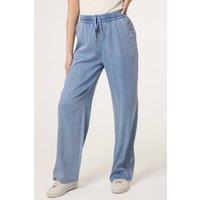 Dexia Women's Soft Touch Elasticed Waist Acid Wash Wide Leg Trousers in Blue | Size: Small