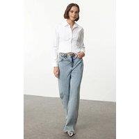 WOVCOR Women's Waist-Sit Woven Shirt in White | Size: 14