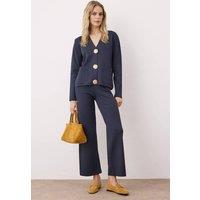 WOVCOR Women's 2-Piece Knit V-Neck Button-Front Cardigan & Wide-Leg Trouser Set in Navy | Size: Small