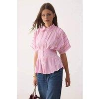 WOVCOR Women's Striped Fitted Shirt with Button Front in Pink | Size: 14