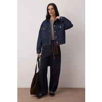 WOVCOR Women's Classic Button Front Denim Jacket with Patch Pockets in Dark Blue | Size: Small