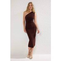 WOVCOR Women's One-Shoulder Draped Midi Dress in Brown | Size: XS