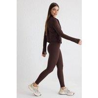 WOVCOR Women's Reflective Detail Brushed-Fabric Knitted Sports Leggings in Brown | Size: XS