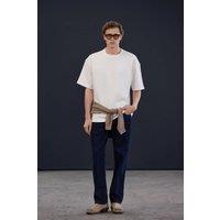 WOVCOR Men's Oversized Plain Short Sleeve T-Shirt in Ecru | Size: Large