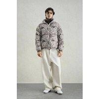 Giesto Men's Patterned Bomber Puffer Jacket with Zipper Collar in Beige | Size: Medium